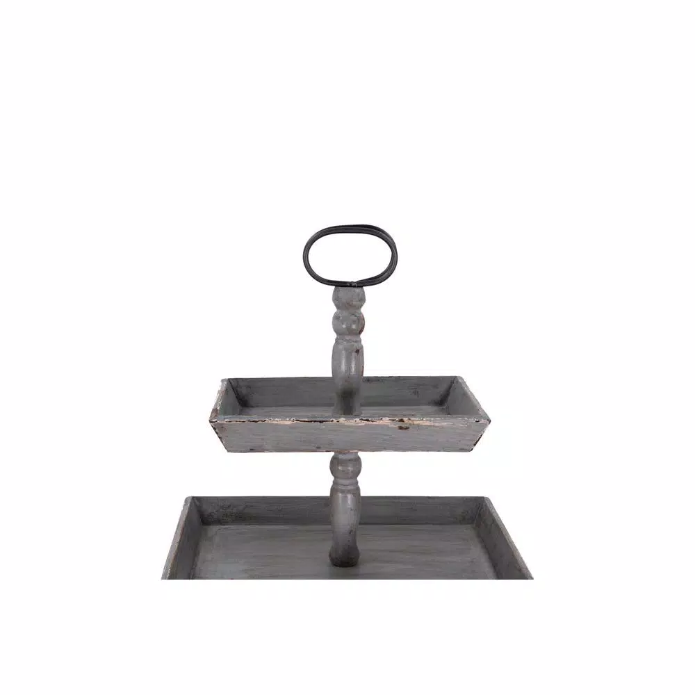 3R Studios Bungalow Lane Grey 3-Tier Decorative Tray with Distressed Wood & Metal Construction