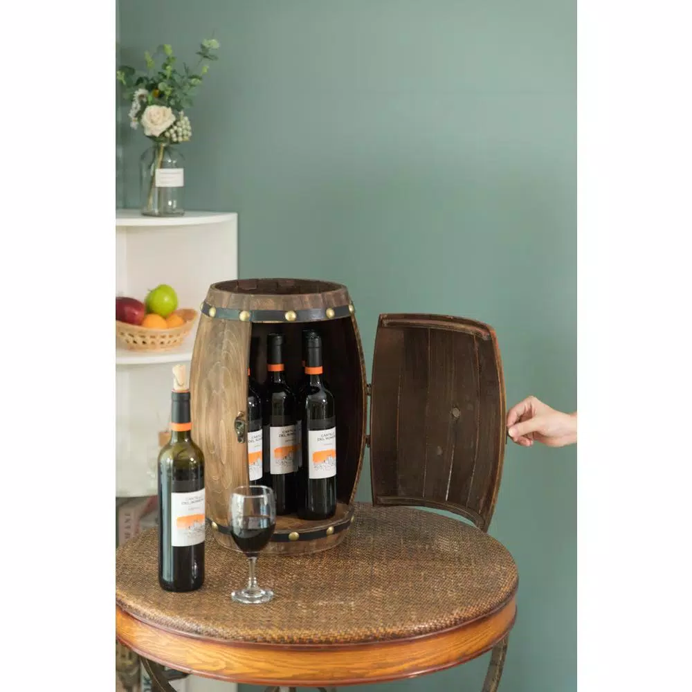 Vintiquewise Vintage Wooden Barrel Shaped Wine Rack - Rustic 7-Bottle Storage Display