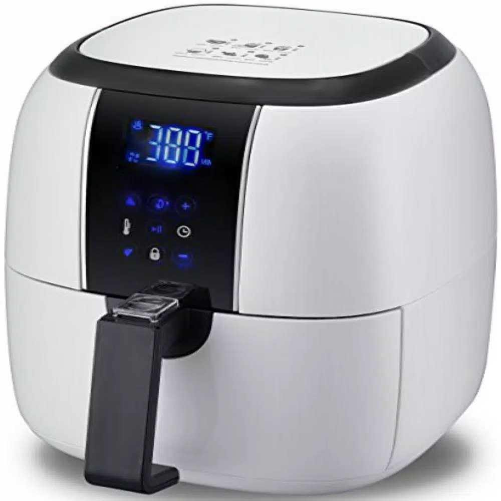 Ovente 3.2 Qt. White Air Fryer with Grill Pan and Non-Stick Basket, 1400W, 6 Presets