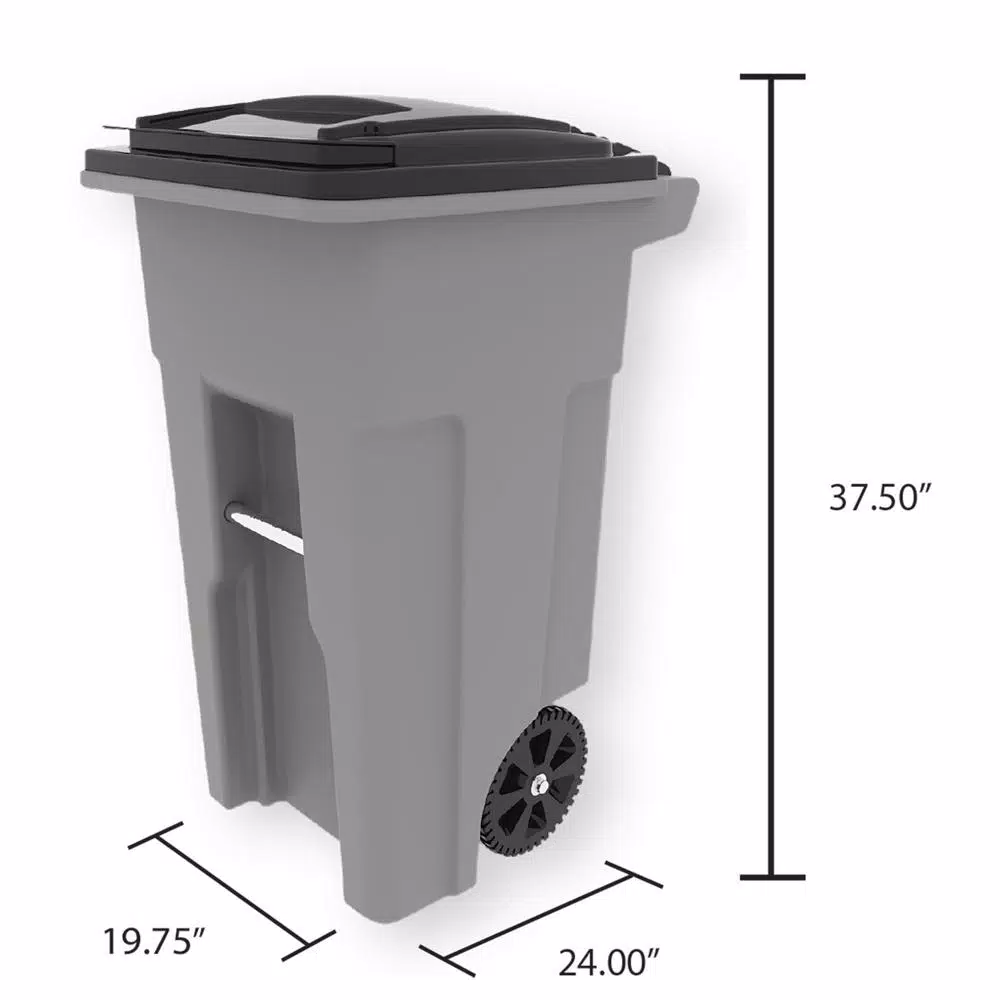 Toter 32 Gallon Blue Rollout Recycling Bin with Attached Hinged Lid