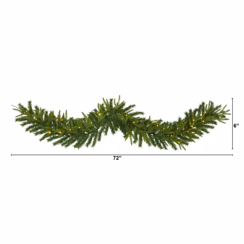 Nearly Natural 6 ft. Pre-lit Green Pine Artificial Christmas Garland with 35 LED Lights