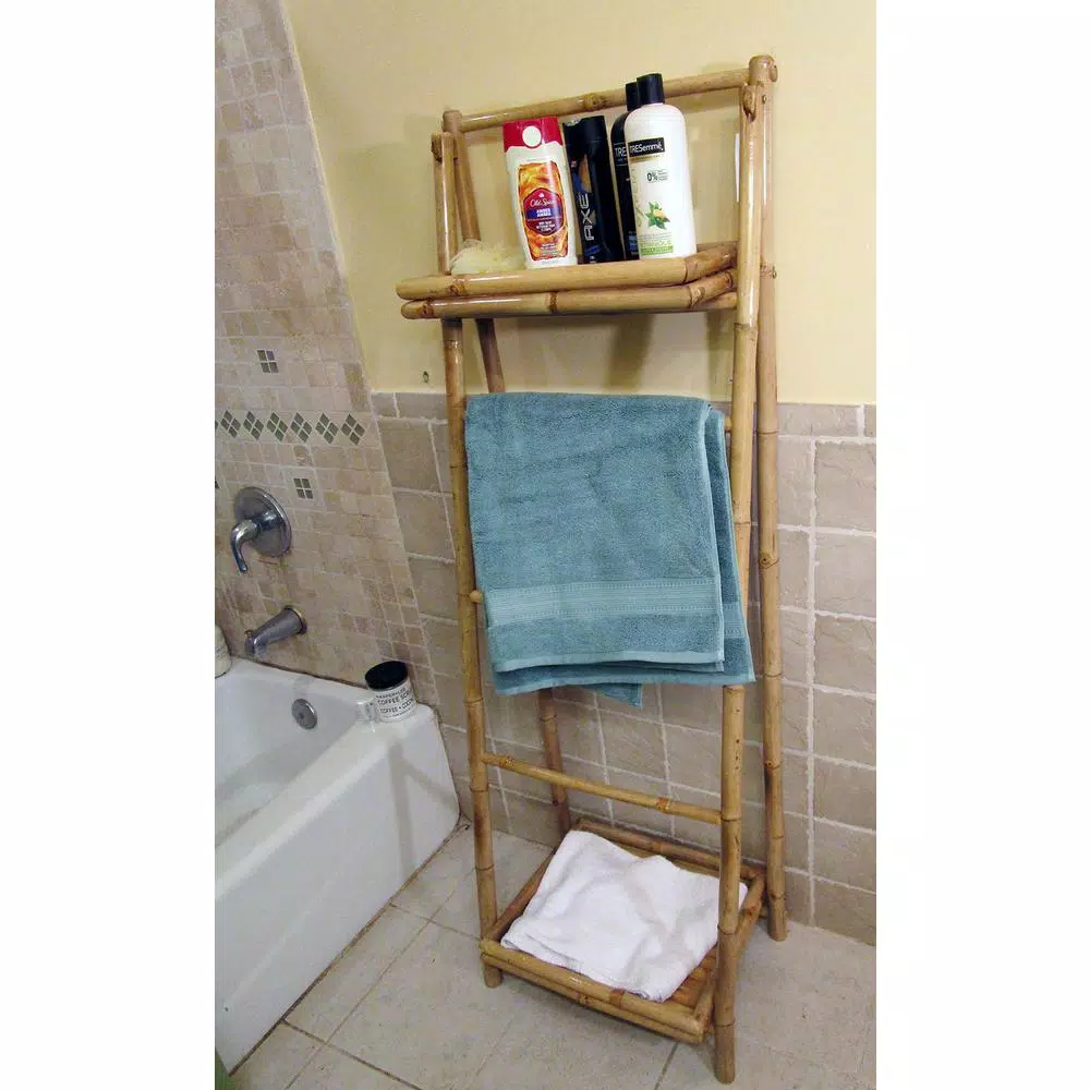 MGP 5 ft. Bamboo Ladder Shelf, Freestanding Foldable Towel Rack & Storage Organizer