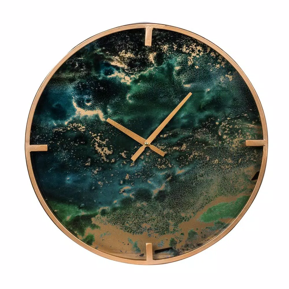 A & B Home Green Organic Elements Modern Chic Wall Clock - Abstract Nature Design