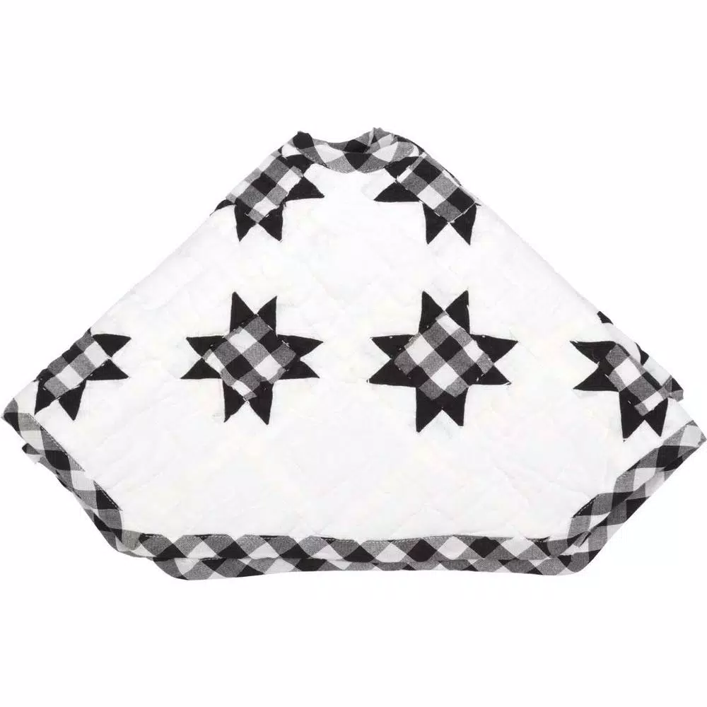 VHC Brands Emmie 21 in. Black and White Patchwork Christmas Tree Skirt, Hand-Quilted Cotton