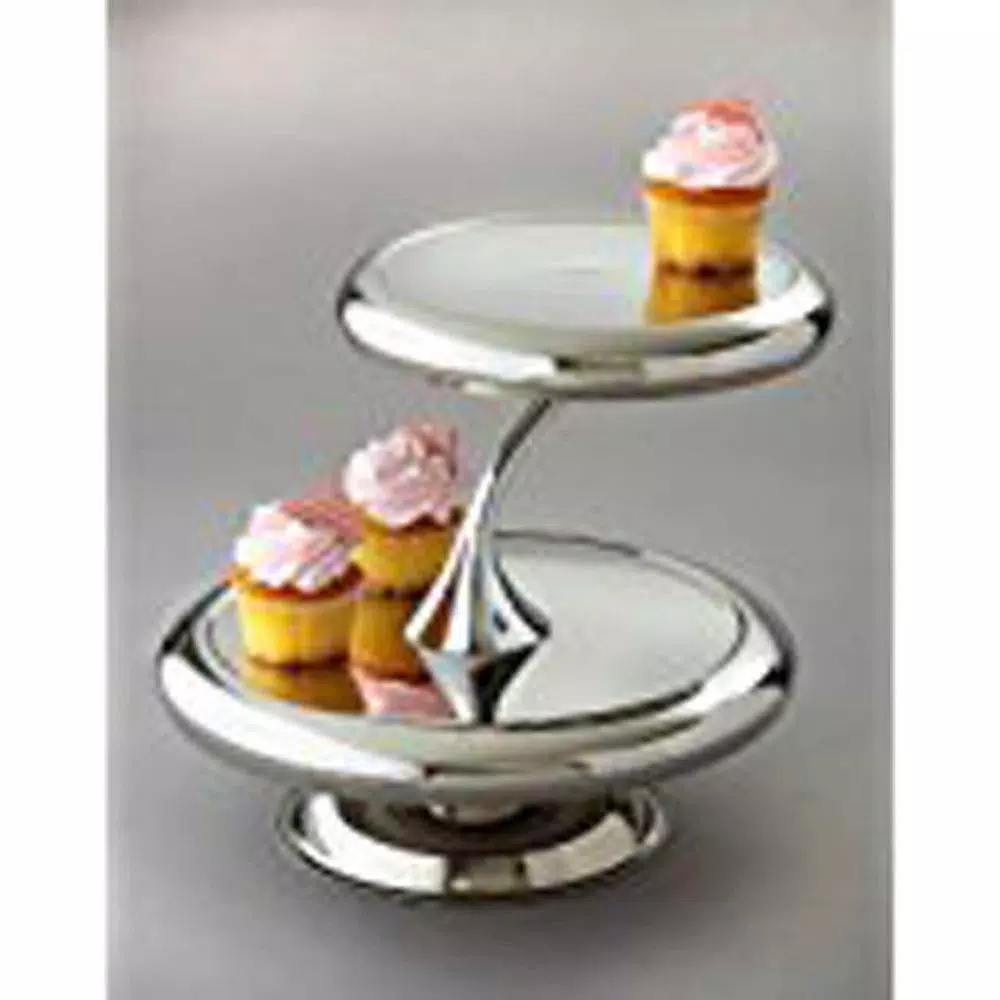 Heim Concept Silver Round Metal Cake and Tiered Stand, 10 inch