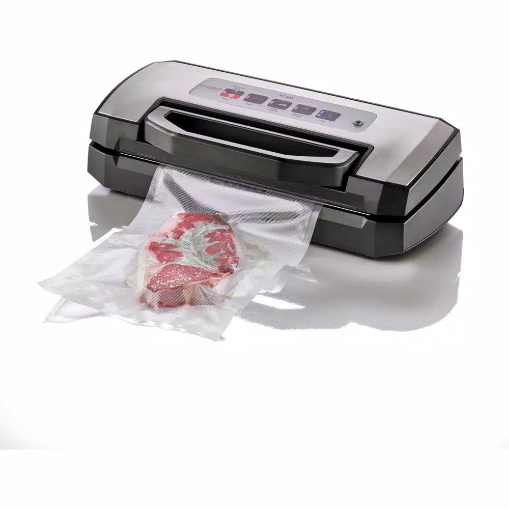 Caso VC 300 Brushed Black Stainless Steel Food Vacuum Sealer with Soft Vacuum System