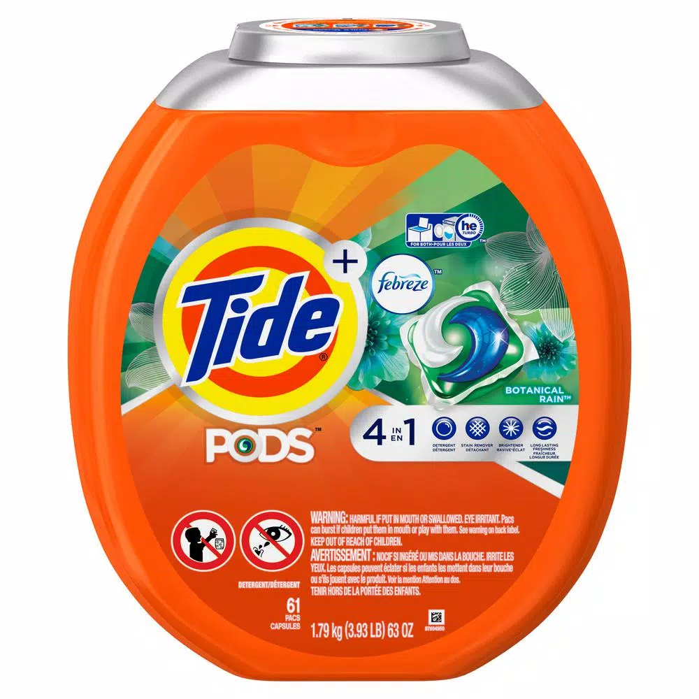 Tide PODS Plus Febreze Laundry Detergent, Botanical Rain Scent, High Efficiency, 61 Count