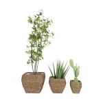3R Studios Bamboo Branch Decorative Wicker Baskets with Plastic Lining, Set of 3, Brown thumbnail 6