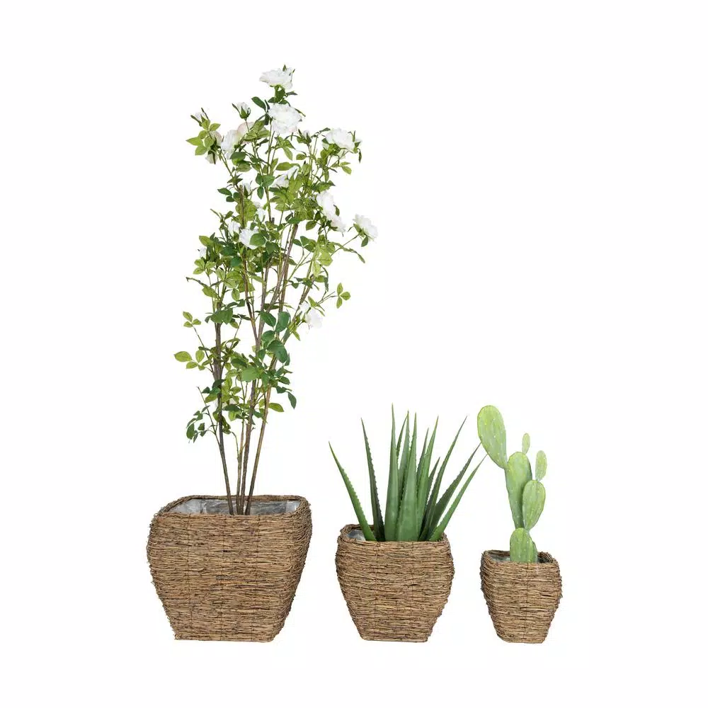3R Studios Bamboo Branch Decorative Wicker Baskets with Plastic Lining, Set of 3, Brown