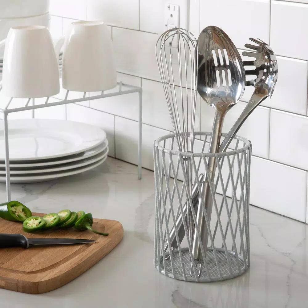 Laura Ashley Speckled Cutlery Basket - White Utensil Holder