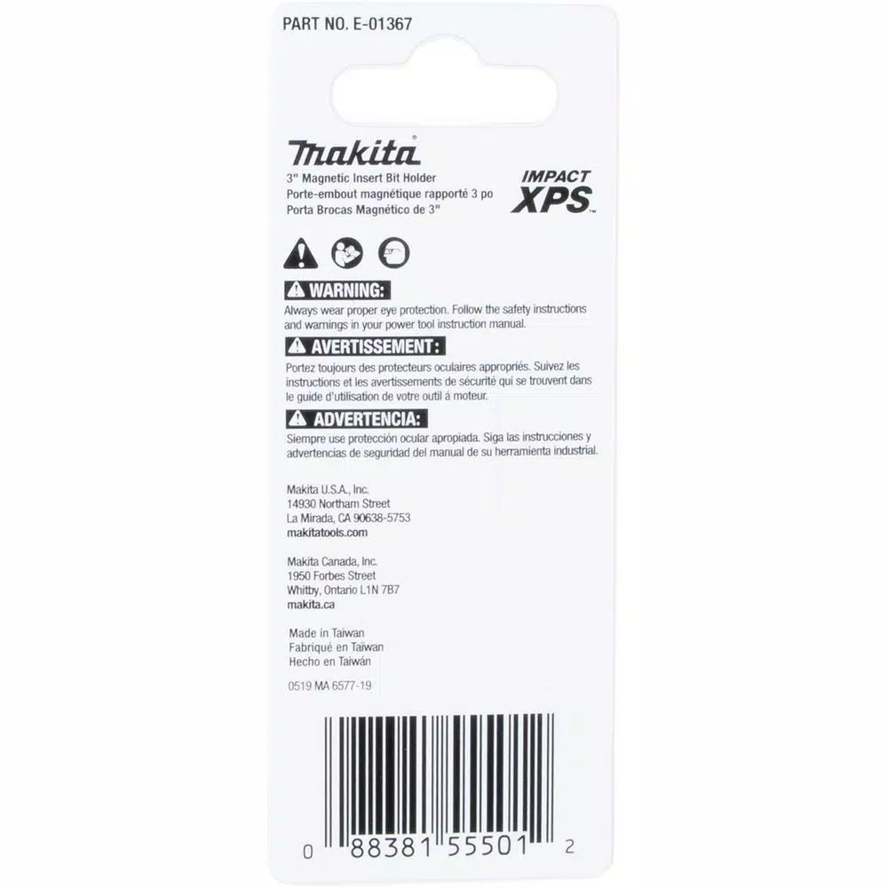 Makita ImpactXPS 3 in. Magnetic Insert Bit Holder, Hex Shank, Alloy Steel