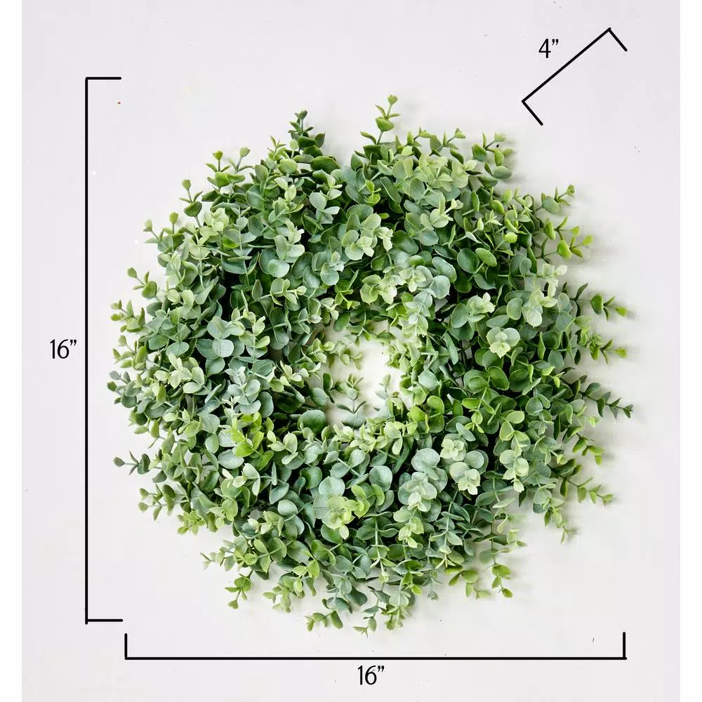 Worth Imports 16 in. Artificial Silvery Eucalyptus Wreath, Green Round Decorative Wreath