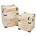Nearly Natural Rustic White Wash Wood Decorative Storage Boxes with Metal Detail, Set of 2 thumbnail 2