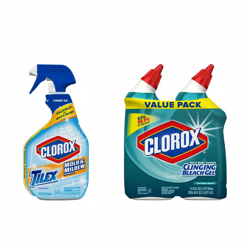 Clorox Plus Tilex Mold and Mildew Remover & Clorox Toilet Bowl Clinging Bleach Gel 2-Pack Bundle