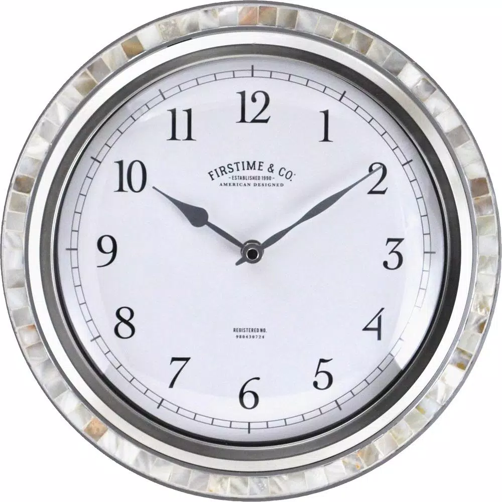 FirsTime & Co. Sophia Mosaic Wall Clock - Silver & Sandstone Shell Decor