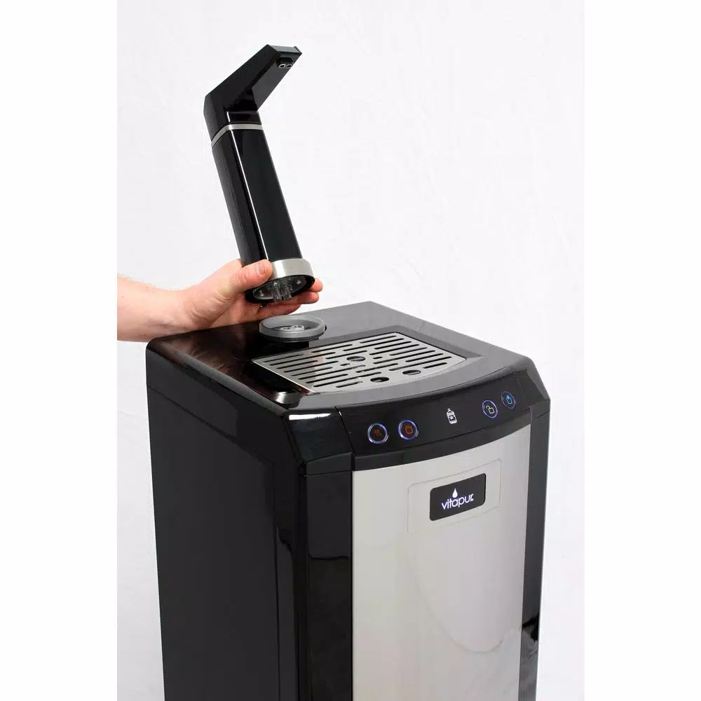 Vitapur Bottom Loading Water Cooler Dispenser with Kettle Feature, Hot/Room/Cold, Stainless Steel & Black