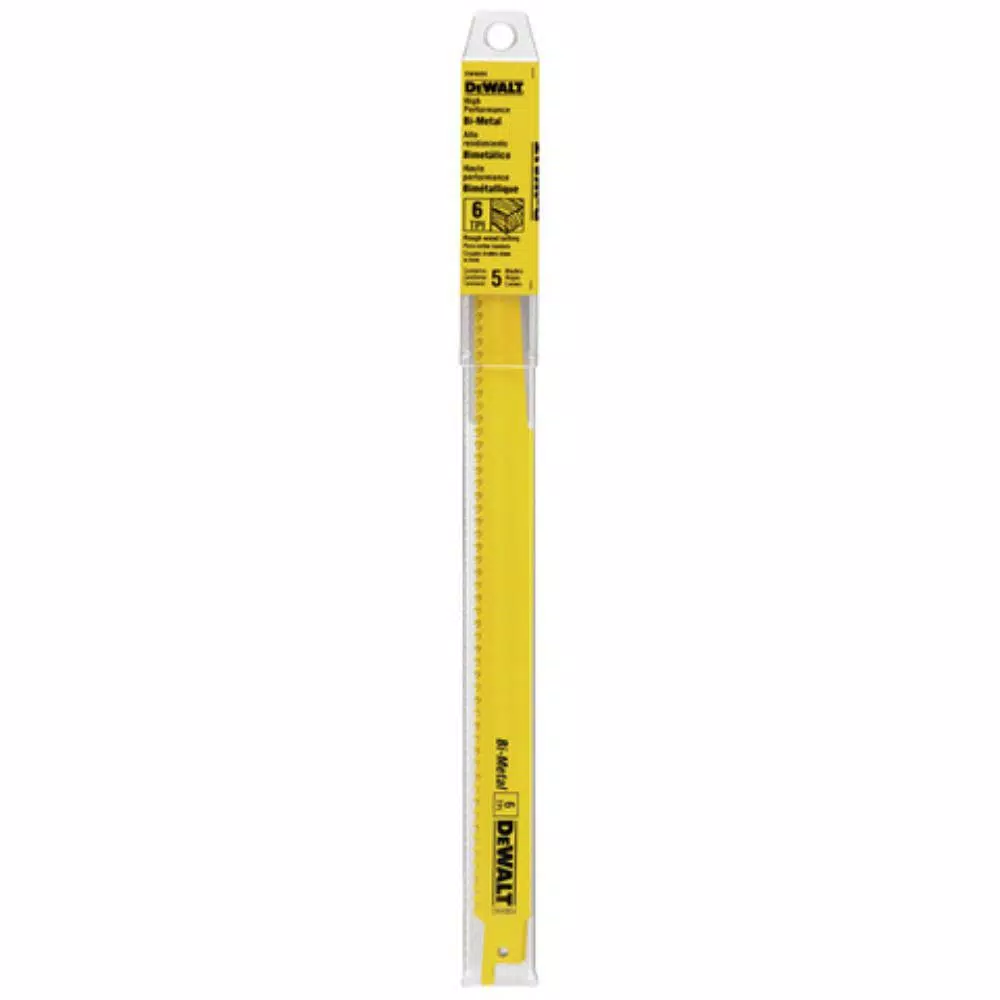 DEWALT 12 in. 6 TPI Bi-Metal Taper Back Reciprocating Saw Blade, 5-Pack