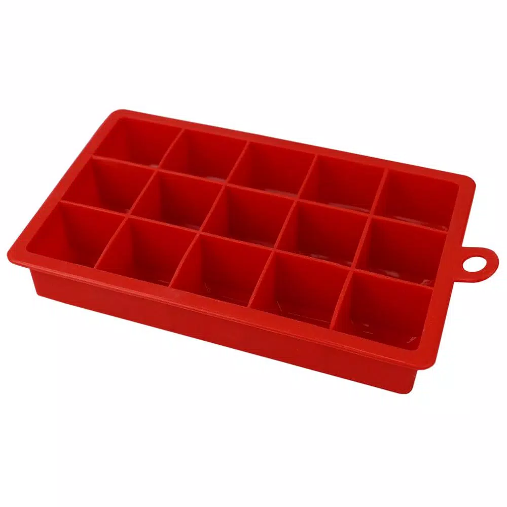 Unbranded Red Rectangular Silicone Ice Cube Tray - 15 Large 1.25 inch Cubes