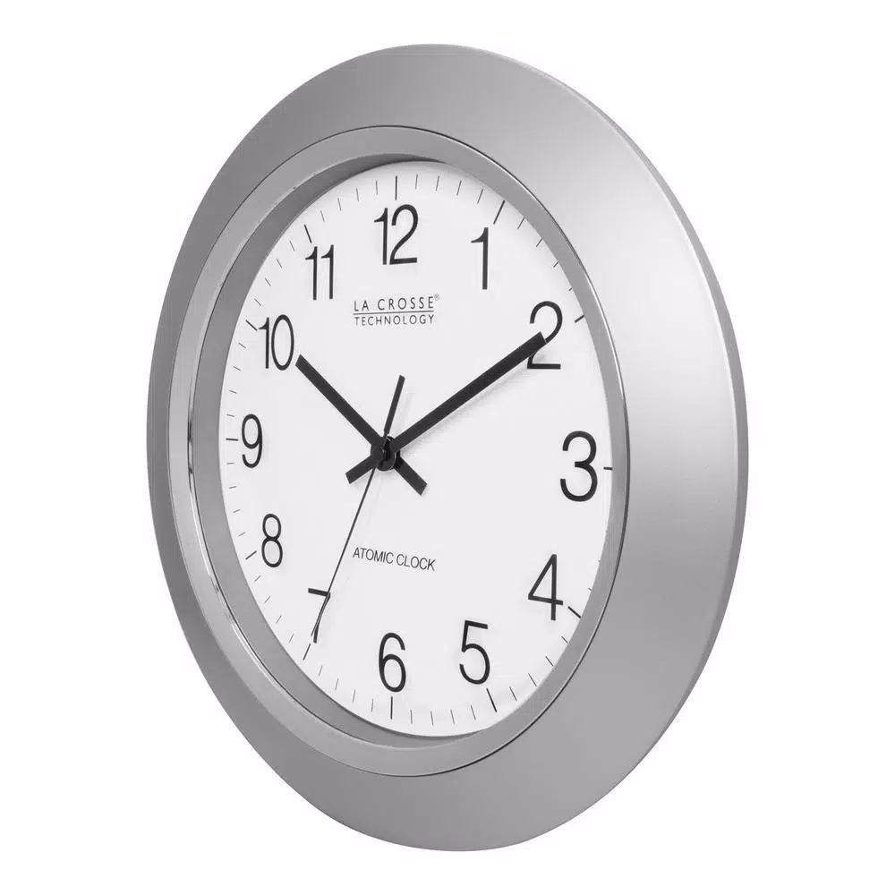 La Crosse Technology 14 in. Atomic Analog Wall Clock with Chrome Rim and 4 US Time Zones