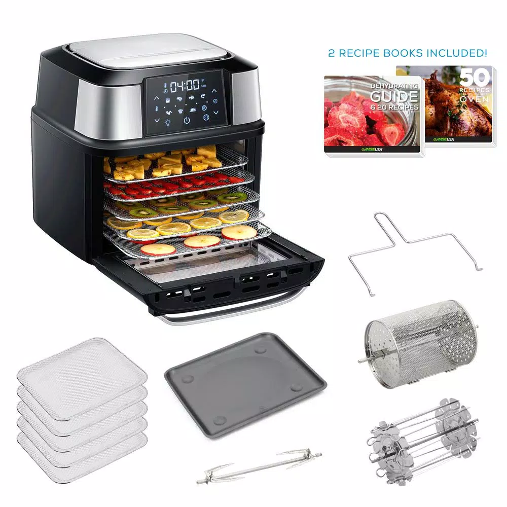 GoWISE USA Mojave 5-Tray Air Fryer Dehydrator & Rotisserie Oven, 1800W, Black/Stainless Steel