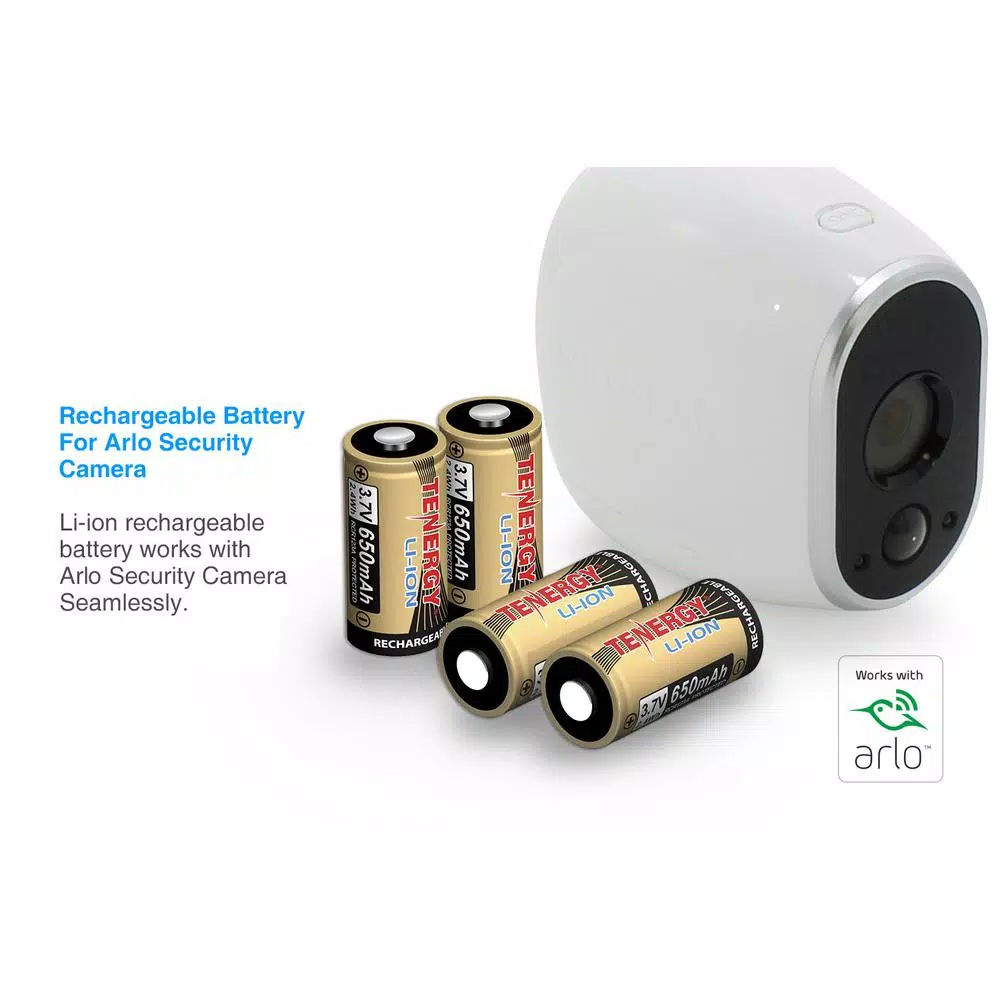 Unbranded Tenergy Rechargeable RCR123A Lithium Ion Batteries for Arlo Wireless Security Cameras, 4-Pack