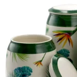 Elama Paradise Palms 3-Piece Green Ceramic Kitchen Canister Set with Airtight Lids thumbnail 2