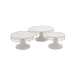LITTON LANE White Iron Round Cake Stand Set of 3 with Lattice Lace Overhang thumbnail 1