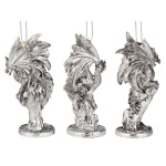 Design Toscano Three Dragons of the Amesbury Holiday Gemstone Ornament Set, 3-Piece Silver Resin thumbnail 4