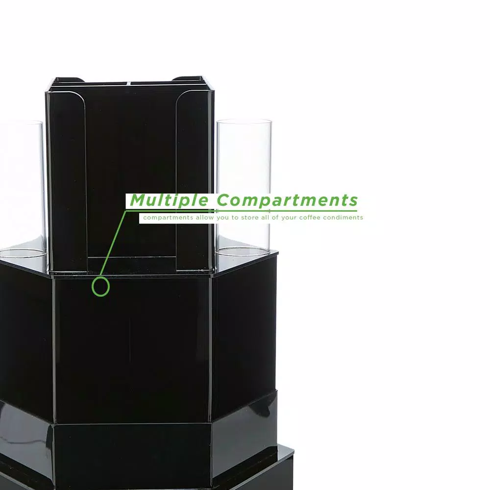 Mind Reader Black 3-Tier 18-Compartment Coffee Condiment Organizer, Large Breakroom Lazy Susan Station