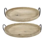 A & B Home Farmers Market Natural Wood Round Serving Trays, Set of 2 thumbnail 1