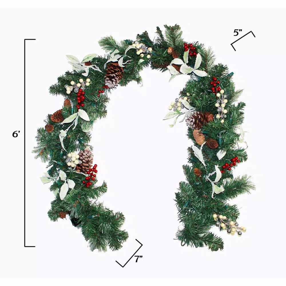 Worth Imports 6 ft. Pre-Decorated Artificial Pine Garland with LED Lights and Timer