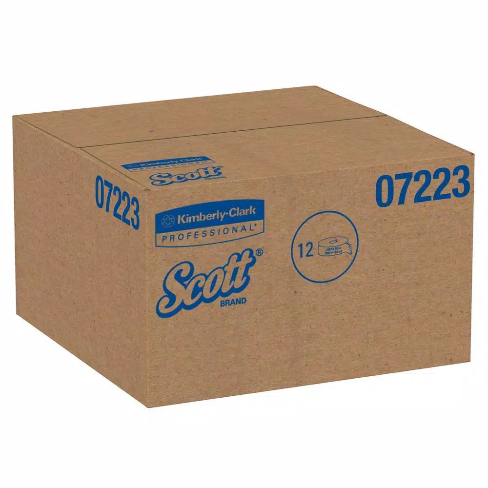 Scotts JRT 1-Ply White Jumbo Roll Commercial Toilet Paper, 12 Rolls Per Carton