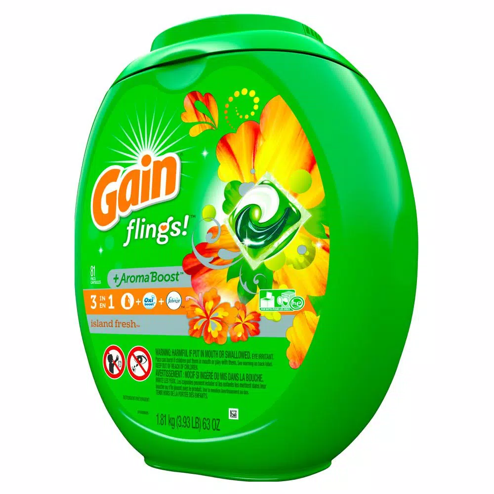 Gain Flings Island Fresh Scent Laundry Detergent Pods, 81 Count