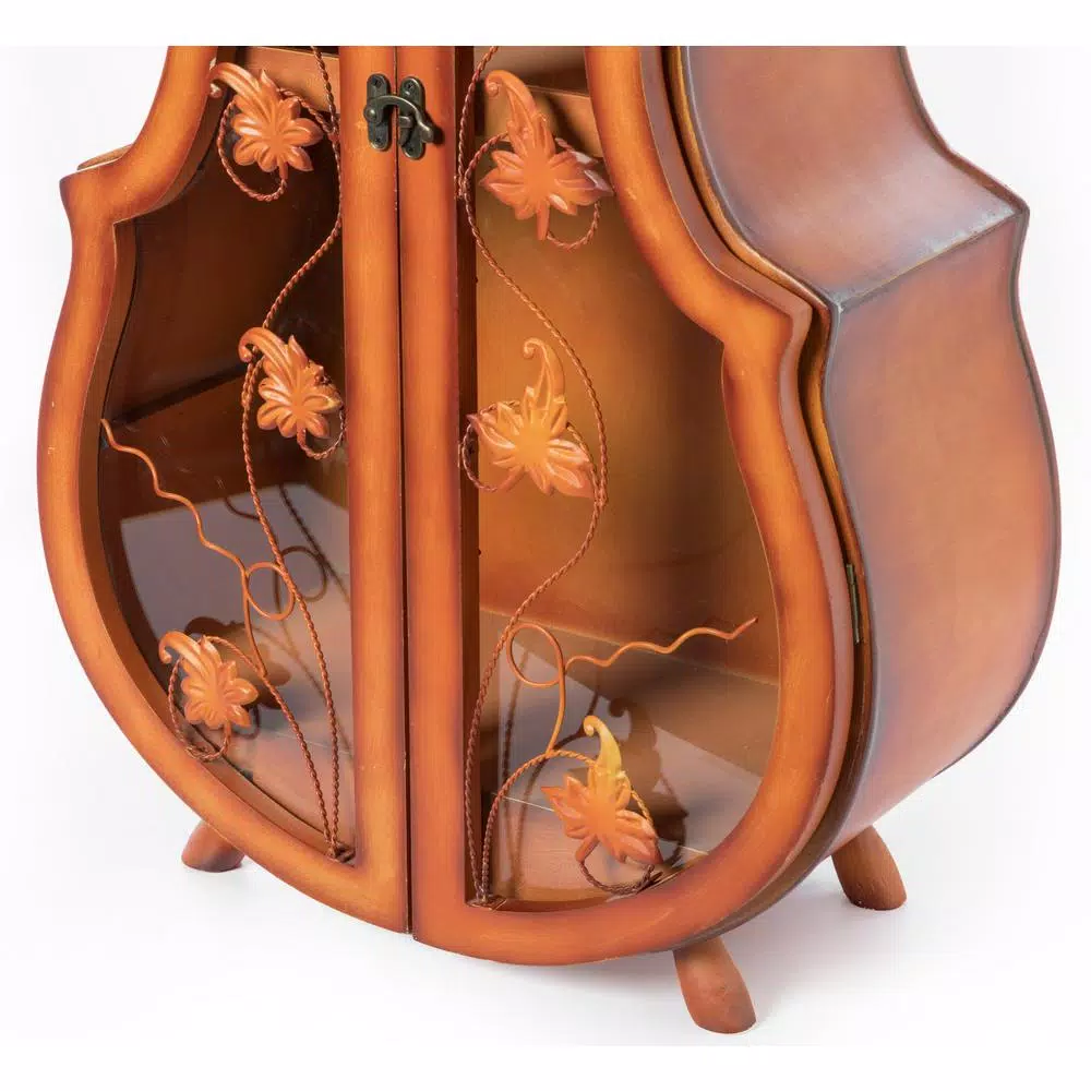Vintiquewise Antique Brown Violin Shaped Wooden Wine Rack - 53.5 inch Floor Wine Cabinet with Acrylic Doors