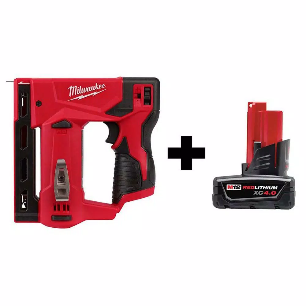 Milwaukee M12 12V Lithium-Ion Cordless 3/8 in. Crown Stapler with 4.0 Ah Battery