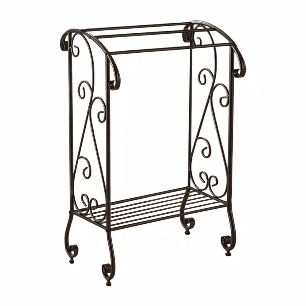 Kings Brand Furniture Classic Freestanding Towel Rack with 3 Bars and Shelf, Coffee Brown