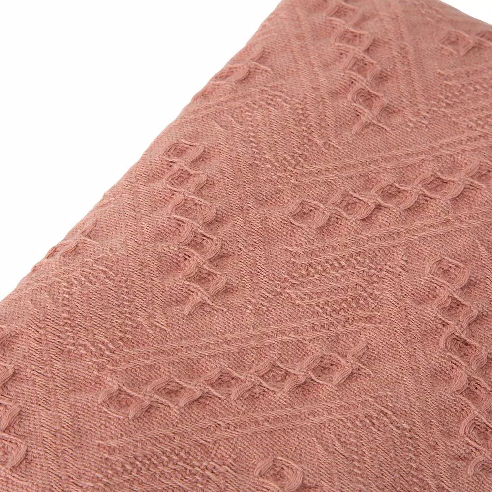 Glitzhome Coral Pink Grid Cotton Woven Throw Blanket with Tassel Trim