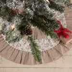 VHC Brands 21 in. Carol Khaki Tan & Winter Floral Ruffled Farmhouse Christmas Tree Skirt thumbnail 4