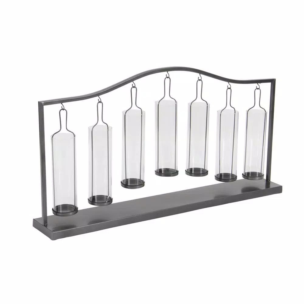 LITTON LANE 19 in. Metallic Black Iron and Clear Glass 7-Light Votive Candle Holder