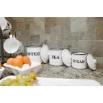 3R Studios 3-Piece White Metal Kitchen Canister Set with Coffee, Tea, and Sugar Labels thumbnail 6