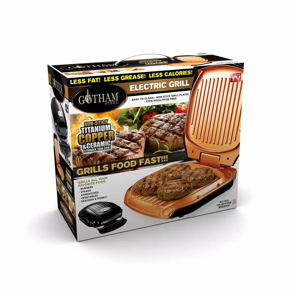 Gotham Steel 72 sq. in. Ti-Cerama Indoor Electric Folding Grill, Black/Copper