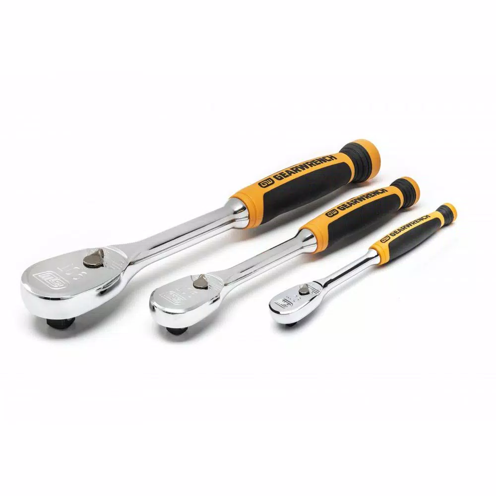 GearWrench 3-Piece 90-Tooth Dual Material Ratchet Set, 1/4 in., 3/8 in., and 1/2 in.