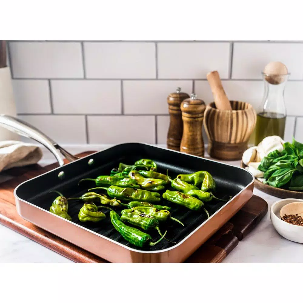 Gotham Steel 10.5 in. Copper Cast Textured Non-Stick Aluminum Grill Pan