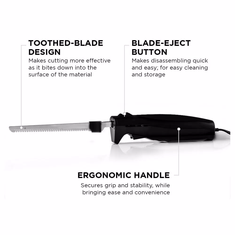 Ovente 17.5 in. Stainless Steel Electric Kitchen Knife with Sheath and Safety Button