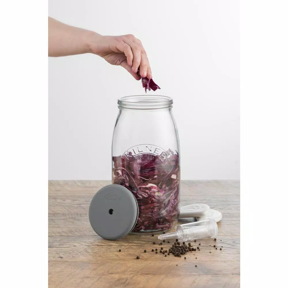 Kilner Glass Fermentation Set with Air Lock and Ceramic Stones for Sauerkraut, Kimchi, and Pickles