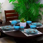 Elama Butterfly Garden 16-Piece Blue Stoneware Dinnerware Set, Service for 4 thumbnail 3