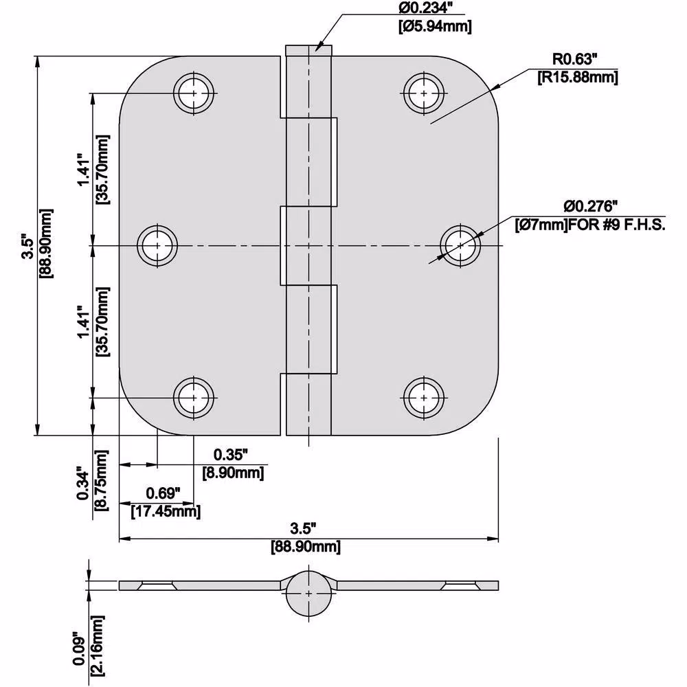 Everbilt 3-1/2 in. x 5/8 in. Radius Matte Black Steel Door Hinge, 24-Pack