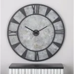 LITTON LANE 35 in. Modern Industrial Round Wall Clock - Matte Black Iron and Stone Gray Wood thumbnail 5