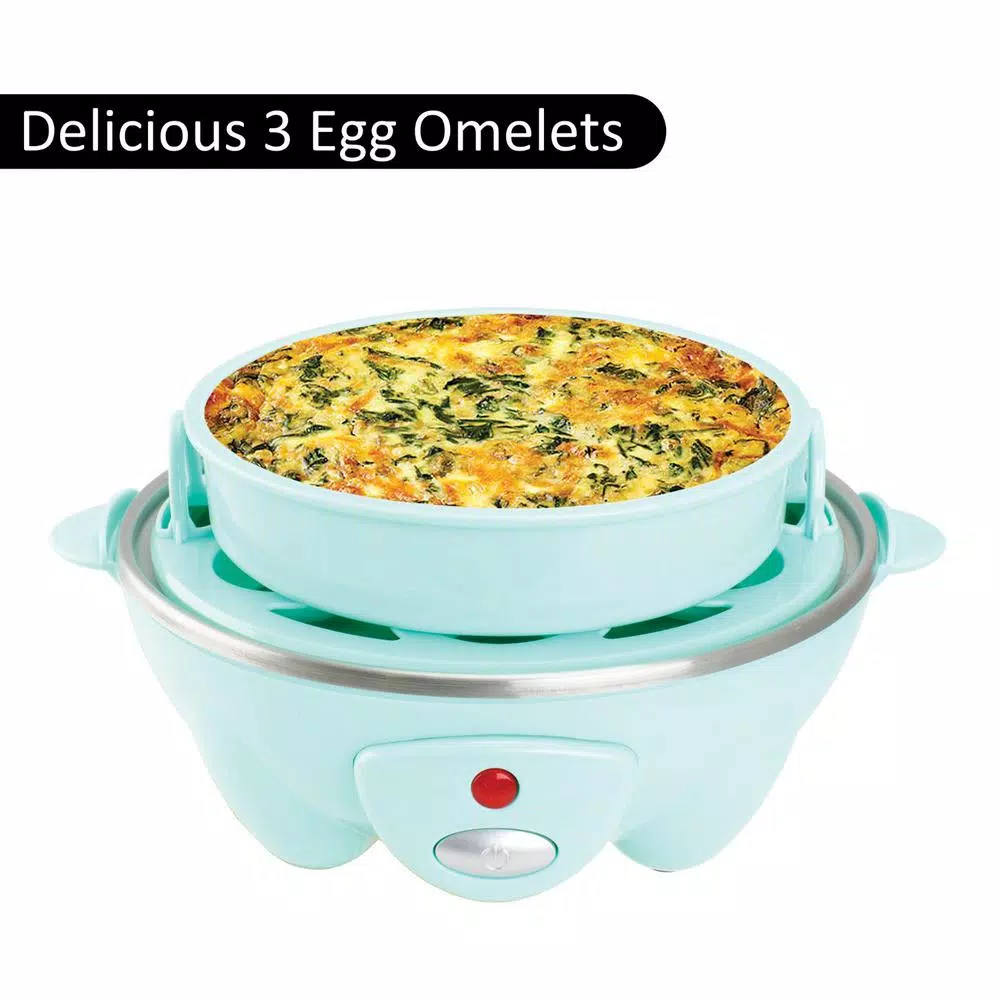 Brentwood 7-Egg Blue Electric Egg Cooker with Auto Shutoff, Poaching Tray & Omelet Maker