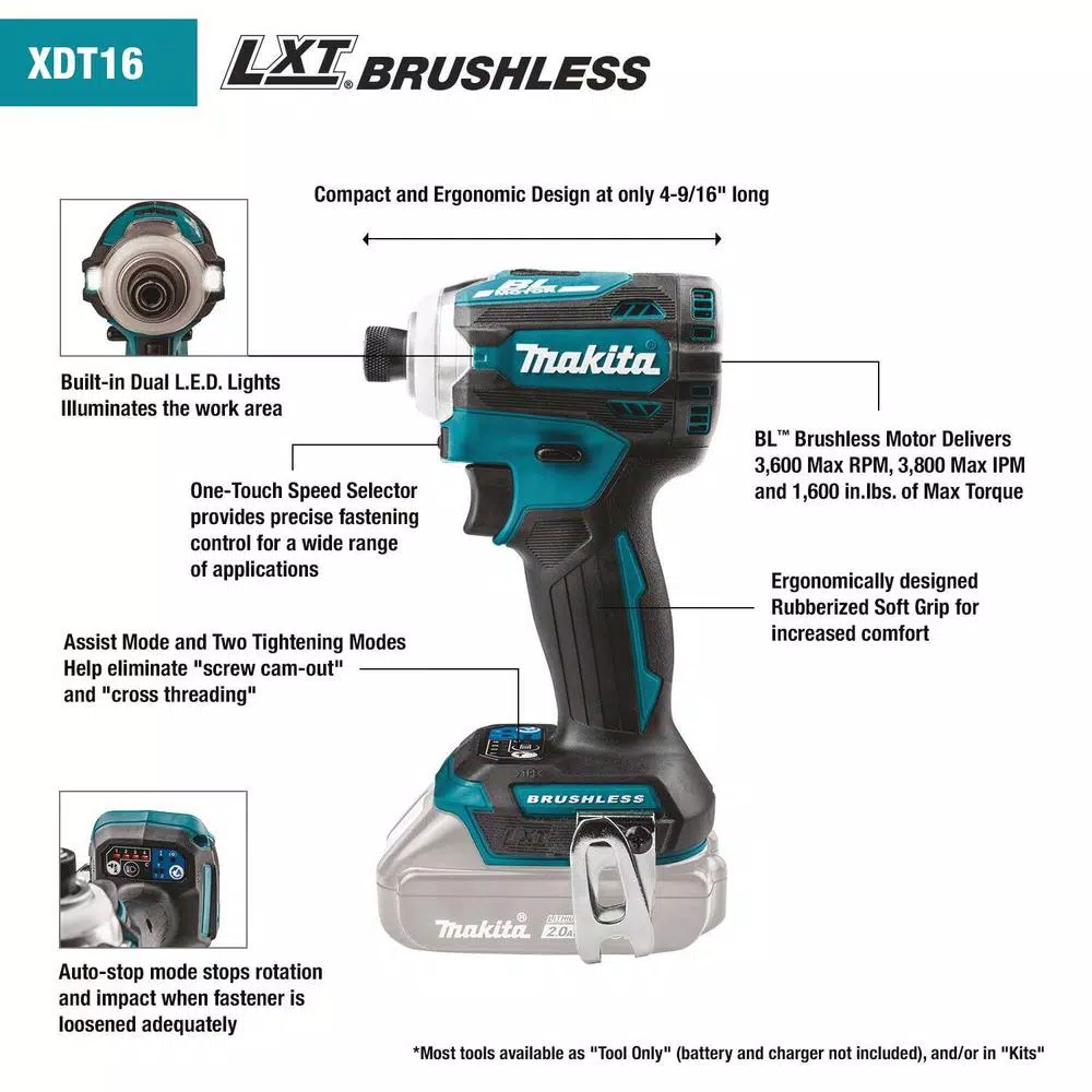 Makita 18V LXT Brushless 4-Speed Impact Driver Kit with ImpactXPS Socket Adapter and Bit Set